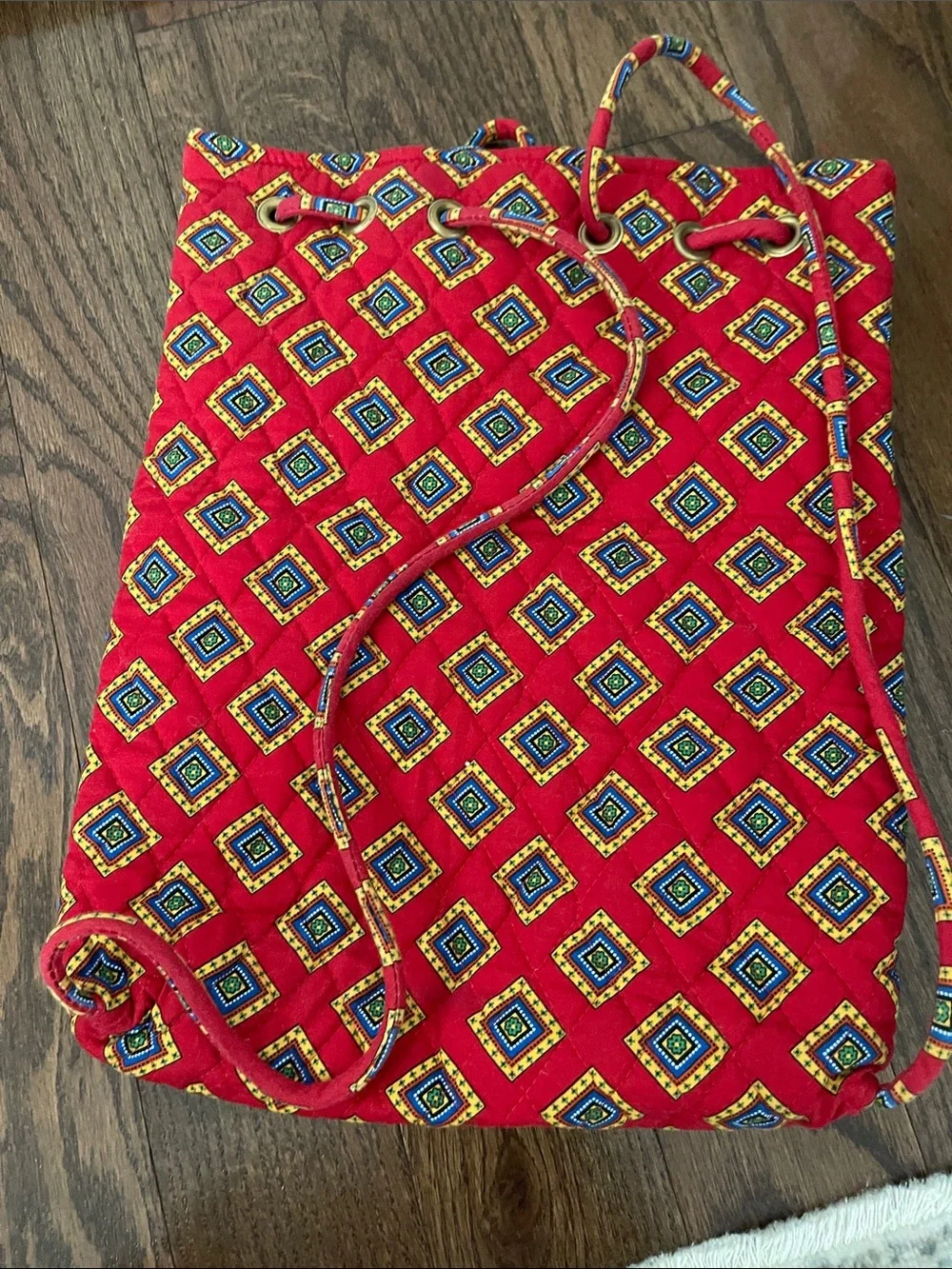 Vera Bradley Red Quilted Floral Drawstring Backpack